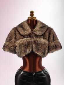 Amplova Fashionable Vintage Sexy Cropped Faux Fur Jacket Club Night Out Shades Of Brown Winter - Brown - View 10