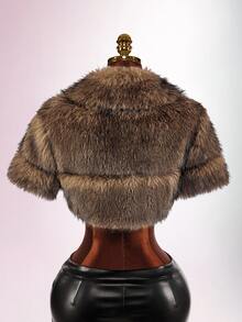Amplova Fashionable Vintage Sexy Cropped Faux Fur Jacket Club Night Out Shades Of Brown Winter - Brown - View 11