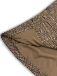 SHEIN Women's Fall Brown Camel Collarless Plaid Blazer Jacket, Tweed Long-Sleeve Mid-Length Open-Front Suit,Occasion Wear For Business Commute Teachers' Day - Brown - View 4