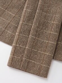 SHEIN Women's Fall Brown Camel Collarless Plaid Blazer Jacket, Tweed Long-Sleeve Mid-Length Open-Front Suit,Occasion Wear For Business Commute Teachers' Day - Brown - View 6