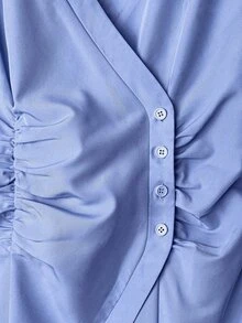 Franclia Women's Elegant Business Casual Surplice Neck Ruched Waist Blouse, Minimalist Solid Color, Suitable For Spring Autumn Teachers' Day Office Light Blue - Blue - View 7