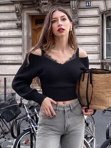 SHEIN Women Sweaters - Hitam - View 8