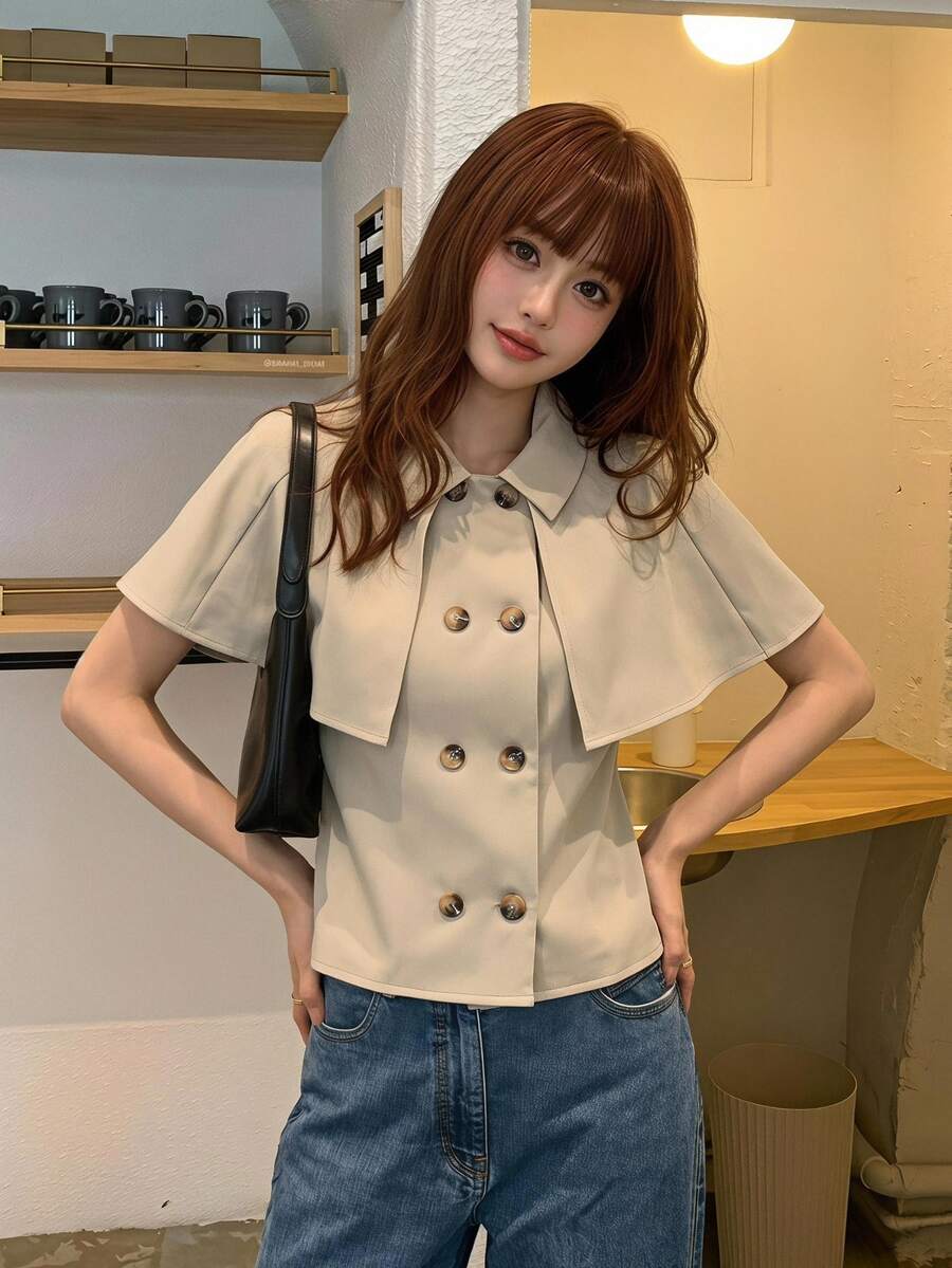 Serisse Women's Solid Color Casual Elegant Versatile Daily Travel Trench Coat Jacket Office Beige Autumn - Apricot - View 1