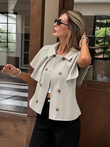 Serisse Women's Solid Color Casual Elegant Versatile Daily Travel Trench Coat Jacket Office Beige Autumn - Apricot - View 3