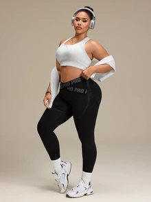 Slayform Women's Plus Size Cross Waist Jacquard Sports Leggings Gym Pilates Black Summer - Black - View 6