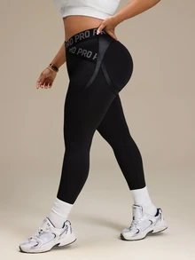 Slayform Women's Plus Size Cross Waist Jacquard Sports Leggings Gym Pilates Black Summer - Black - View 1