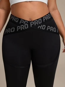 Slayform Women's Plus Size Cross Waist Jacquard Sports Leggings Gym Pilates Black Summer - Black - View 7