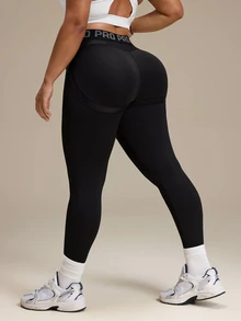 Slayform Women's Plus Size Cross Waist Jacquard Sports Leggings Gym Pilates Black Summer - Black - View 4