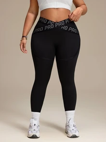 Slayform Women's Plus Size Cross Waist Jacquard Sports Leggings Gym Pilates Black Summer - Black - View 3