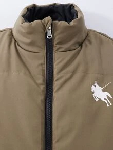 SHEIN 青少年女孩可正反穿絎縫背心，立領拉鍊無袖外套，男童與女童秋冬日常穿著 - 黑色 - 查看 6