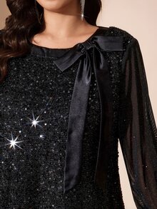 Comfylo Plus Size Exquisite Versatile Sequin Bowknot Strap Dress - Black - View 4
