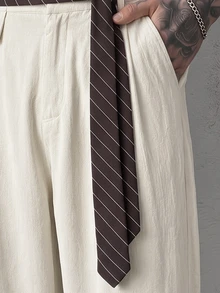 GETOML Pantalones casuales versátiles de uso diario con pliegues de unicolor para hombres - Albaricoque - Ver 2