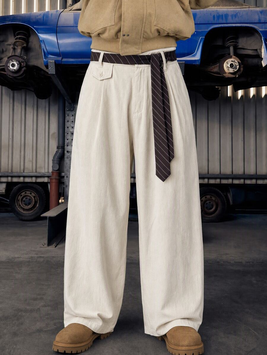 GETOML Pantalones casuales versátiles de uso diario con pliegues de unicolor para hombres - Albaricoque - Ver 1