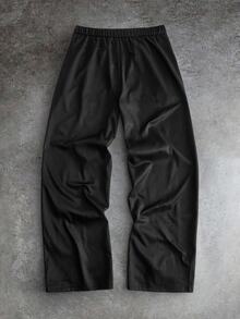 GETOML Men's Black Wide Leg Pants With Gold Button And Wrap Strap Waist. Loose Straight Fit, VACATION, . Fashion Style For Summer - Grey - View 3