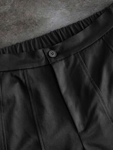 GETOML Men's Black Wide Leg Pants With Gold Button And Wrap Strap Waist. Loose Straight Fit, VACATION, . Fashion Style For Summer - Grey - View 5