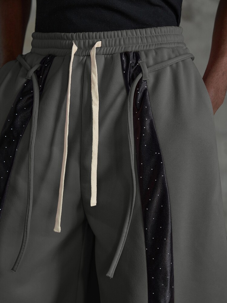 GETOML Men's Charcoal Gray Wide Leg Sweatpants Oversized Drawstring Patchwork Pants Streetwear Relaxed Fit Football, Pocket, Sports - Dark Grey - View 5