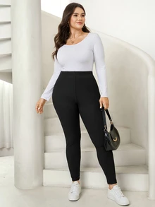 Comfylo Plus Solid High Waist Leggings - Black - View 5