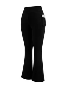 SHEIN Cheerettes Women's Flare Pants Black Fleece Lined High Waist Pockets Inclusive Fit Stretch Tummy Control Workout Gym Fitness Autumn Winter - Black - View 9