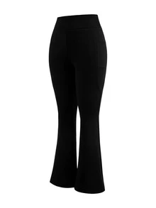 SHEIN Cheerettes Women's Flare Pants Black Fleece Lined High Waist Pockets Inclusive Fit Stretch Tummy Control Workout Gym Fitness Autumn Winter - Black - View 8