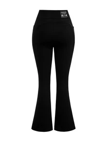 SHEIN Cheerettes Women's Flare Pants Black Fleece Lined High Waist Pockets Inclusive Fit Stretch Tummy Control Workout Gym Fitness Autumn Winter - Black - View 4