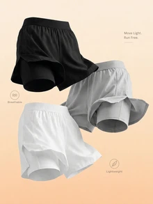 SHEIN Cheerettes 女款素色百褶休閒百搭日常旅行運動短褲 - 彩色 - 查看 2