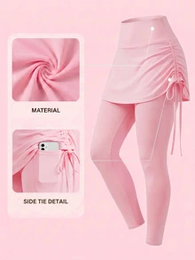 SHEIN Cheerettes 純色側抽繩運動緊身褲 - 粉色 - 查看 1