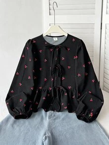 Tween Girl Apricot Long Kids Sleeve Blouse , Loose Casual Fashion Versatile Daily, Back To School Season Fall/Winter - Black - View 1