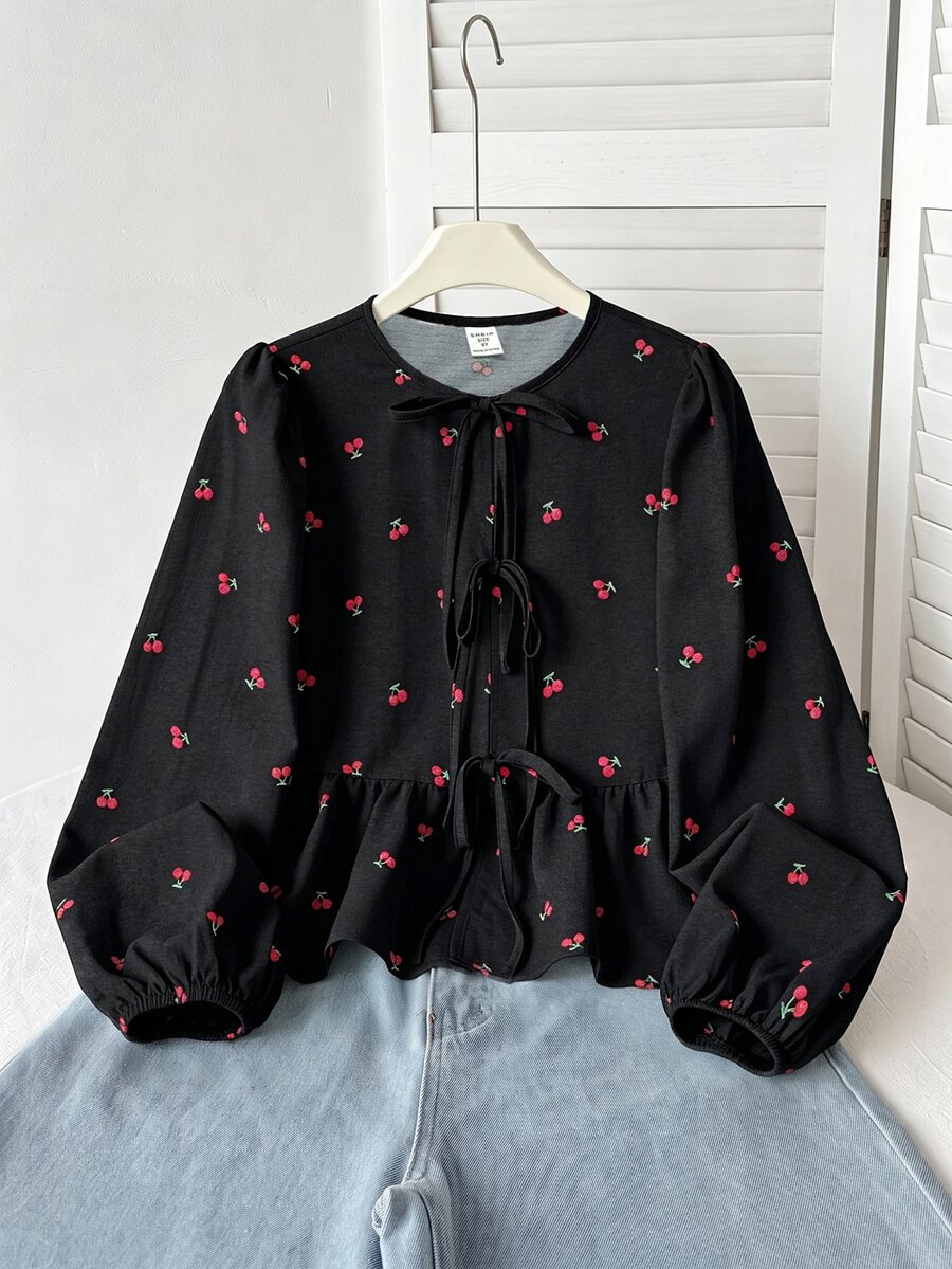 Tween Girl Apricot Long Kids Sleeve Blouse , Loose Casual Fashion Versatile Daily, Back To School Season Fall/Winter - Black - View 1