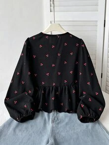Tween Girl Apricot Long Kids Sleeve Blouse , Loose Casual Fashion Versatile Daily, Back To School Season Fall/Winter - Black - View 2