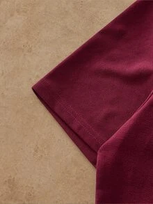 Mainfolk 男士休閒熱帶風刺繡圓領短袖T恤，適合日常穿著與度假，酒紅色，夏季款 - 酒紅色 - 查看 4