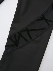 SHEIN Cheerettes 女款素色休閒百搭日常旅行運動緊身褲 - 黑色 - 查看 8