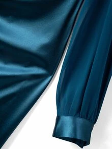 GlowEve CURVE Women's Solid Color Cowl Neck Pearl Button Decor Long Sleeve Elegant Dress Fall - Blue - View 5