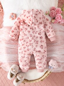 Cute Pink Leopard Print Plush Comfortable Skin-Friendly Baby Crawling Suit Winter Baby Girl Outfit - Multicolor - View 3