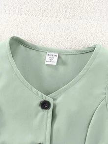 SHEIN 2件組綠色西裝背心配前扣蝴蝶結裝飾寬腿褲套裝，適合休閒、活動、正式場合，母女搭配，7歲生日夏季款 - 綠色 - 查看 6
