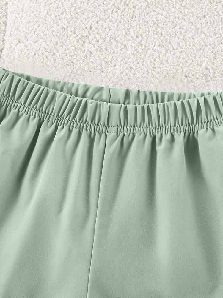 Elladie kids 2pcs Green Suit Vest With Front Button Bow Decor Wide Leg Pants Set, Suitable For Casual, Events, Formal, Back To School Outfits 7th Birthday Summer - Green - View 4