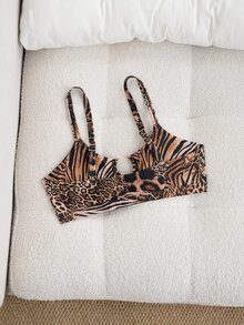 SHEIN Swim 女款度假時尚性感豹紋金屬扣比基尼上衣 - 彩色 - 查看 2
