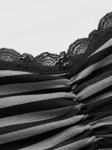ROMWE Women's Pleated Contrast Lace Black & Gray Striped Camisole - Dark Grey - View 3