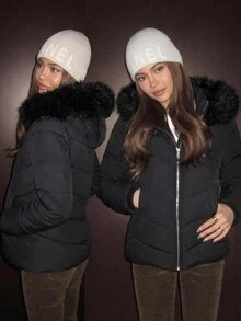 Teen Girl Teen Girls Winter Coats Black Regular Basic Style Versatile Stand-Up - Black - View 5
