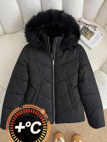 Teen Girl Teen Girls Winter Coats Black Regular Basic Style Versatile Stand-Up - Black - View 8