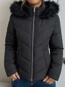 Teen Girl Teen Girls Winter Coats Black Regular Basic Style Versatile Stand-Up - Black - View 2