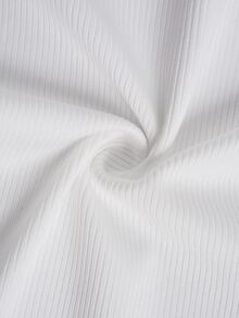 Linhara CURVE Plus Size Women's Casual Stretch Ribbed Fabric Floral Button Decor V-Neck Top Fall - White - View 4