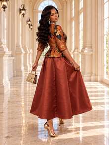 Fleurora Set 2 Potongan Elegan Wanita: Cardigan dan Gaun Camisole Lengan 3/4 Jacquard dengan Bukaan Depan - Berwarna merah muda - View 3