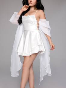 ROMWE Fairycore White Sheer Bridal Arm Sleeves With Crystal Tulle Cuffs - Multicolor - View 4