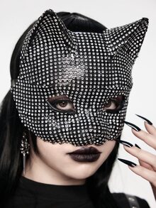 ROMWE Grunge Punk 1 件女士水晶镶嵌化妆舞会面具、角色扮演道具、派对和舞会性感配饰，适合返校 - 黑與白 - 查看 3