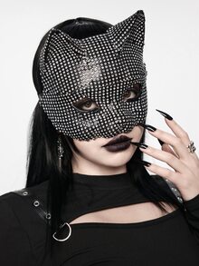ROMWE Grunge Punk 1 件女士水晶镶嵌化妆舞会面具、角色扮演道具、派对和舞会性感配饰，适合返校 - 黑與白 - 查看 2
