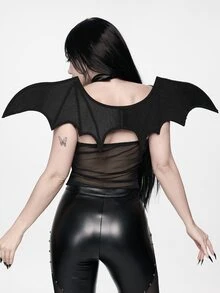 ROMWE Grunge Punk 1pc Gothic Style Bat Wing Costume, Black Tornado Bat Design, Elastic Material, Suitable For Adults, Christmas Carnival Party Performance - Black - View 4