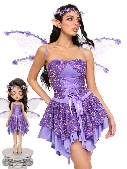 Anime Abito Mini Fairycore Viola con Glitter per Donne