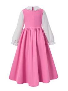 SHEIN Tween Girls Midi Dress, Lace Peter Pan Collar Ruffle Long Sleeve A-Line Flowy Dress - Multicolor - View 2