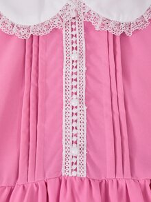 SHEIN Tween Girls Midi Dress, Lace Peter Pan Collar Ruffle Long Sleeve A-Line Flowy Dress - Multicolor - View 7