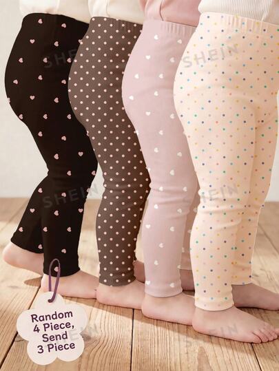 SHEIN Gentle Versatile Mini Polka Dot & Heart Series, Baby Girl Cute Comfortable Casual Leggings With Elasticity, Suitable For All-Season Daily Wear, Girly Style, Casual Wear, Easy Wear